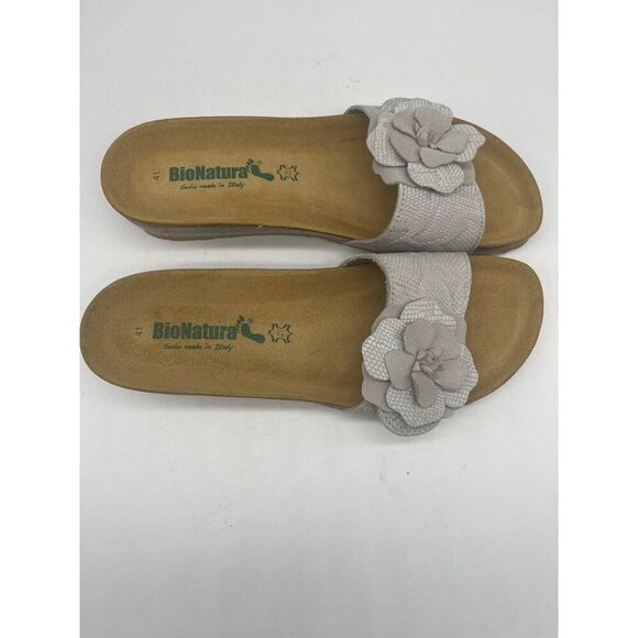 BioNatura Women Gray Textured Leather Platform Slide Sandal Size 41 (9.5) - Picture 4 of 8